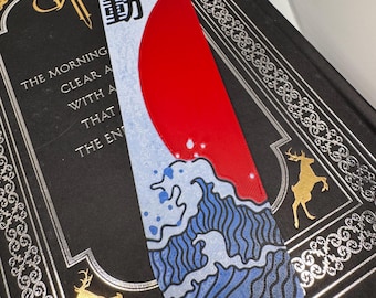 3D gedrucktes Japanische Welle Lesezeichen: Buch Liebhaber Geschenk, aufgehende Sonne Design