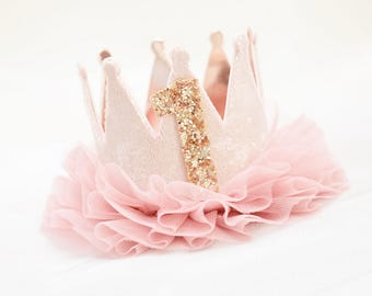 Baby Girl 1st Birthday Crown, Velvet and Tulle Party Hat