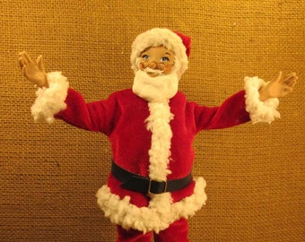 Santa doll (S3) clay and fabric, 7" tall