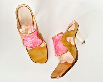Vintage CHANEL-sandaalmuiltjes, roze pvc en lucite hakken (EU 35,5)