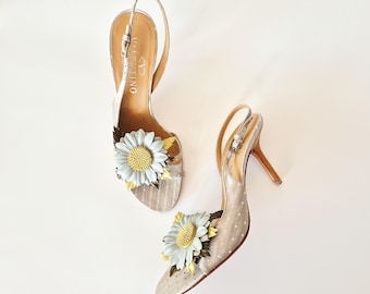 Chaussures à talons Valentino PE 2004, fleurs bleues à pois, UE 37 / US 7