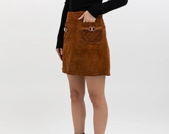 Mini-jupe vintage en cuir suédé marron GUCCI Taille M / IT 42 / US 6