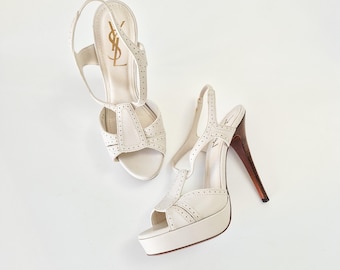 Sandales à talons compensées YSL Yves Saint Laurent vintage en cuir blanc jamais portées (EU 37 / US 7)