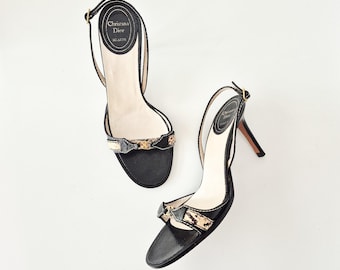 CHRISTIAN DIOR Vintage Y2K by Galliano Slingback Sandaler Klackar Brunt Ormskinnsläder (EU 36.5)