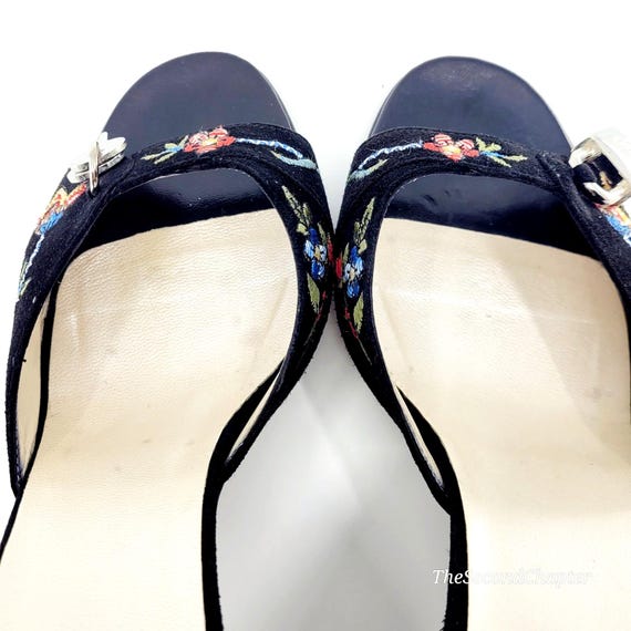 DIOR Vintage 2000s Galliano Lock Key Mule Sandal Heels 37 Black Suede Embroidery