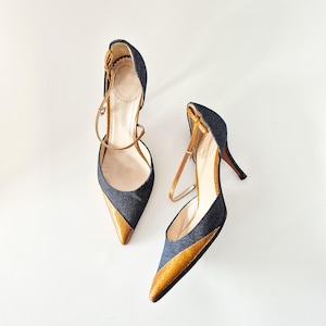 Christian Dior Vintage 2000s John Galliano Pointed Toe D&#39;orsay Pumps Heels Denim Patent Leather (EU 37.5 / 7.5)