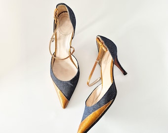 Vintage DIOR by Galliano Denim D'orsay-klackskor med glitterremmar (EU 37.5 / US 7.5)