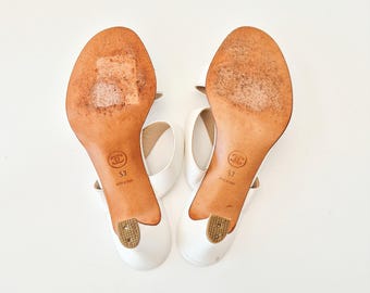 Chanel Vintage 1990s CC Turnlock Mule Sandal Heels White Leather