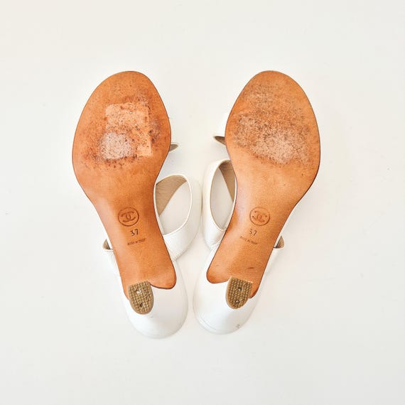 Chanel Vintage 1990s CC Turnlock Mule Sandal Heels White Leather