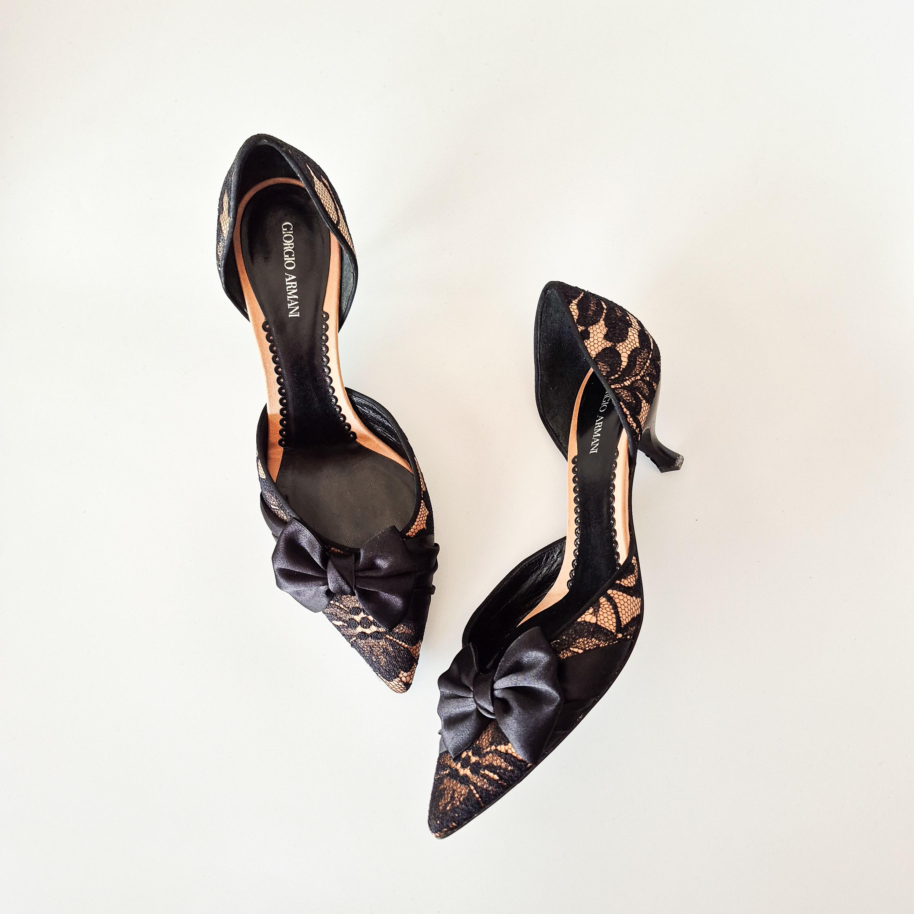 Unworn GIORGIO ARMANI Vintage Black Lace Bow D