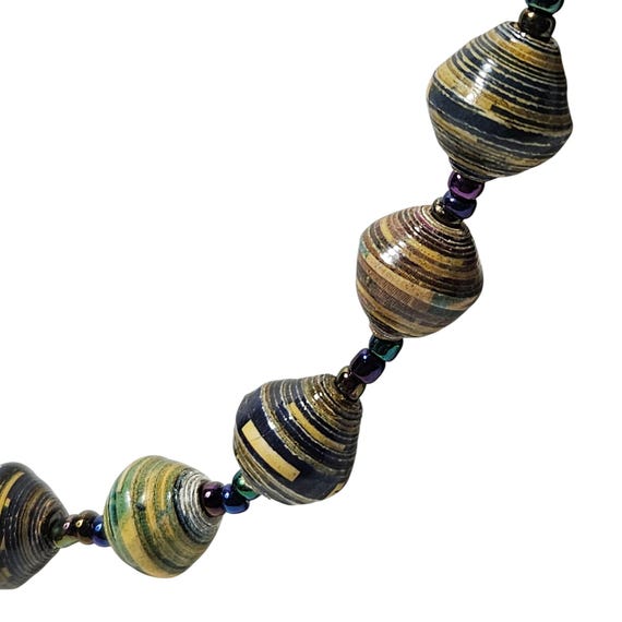 Handcrafted Paper Beaded Necklace Multicolor Beads Eco Friendly Jewelry Women View 2