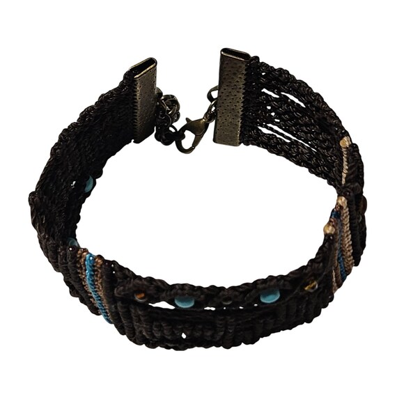 Handwoven Adjustable Bracelet Brown Macrame Blue … - image 2