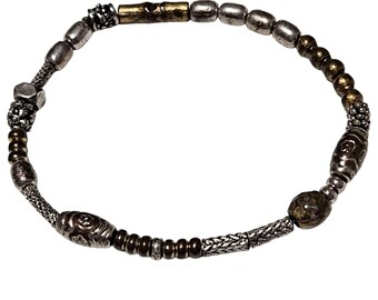 Handcrafted Mixed Metal Beaded Bracelet Stretch Minimalist Boho Fashion Jewelry