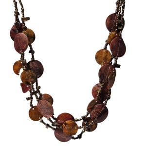 Handmade Boho Natural Shell Discs Bronze Beaded Necklace Multi Strand Jewelry
