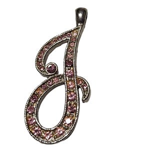 Elegant J Initial Pink Gemstones Silver Pendant Fashion Jewelry Gift Women