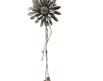 Handcrafted Silver Flower Beaded Cord Necklace Statement Fashion Jewelry Women