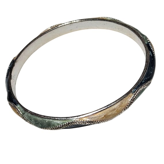 Elegant Vintage Silver Gold Tone Twisted Textured Bangle  display picture 3
