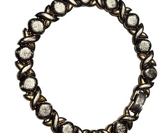Bracciale vintage elegante bicolore in oro e argento con maglie testurizzate, gioielli di moda