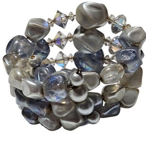 Vintage Iridescent Blue White Beaded Stack Bracelet Fashion Jewelry Women