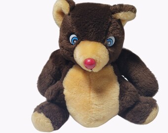 Vintage Nanco Teddy Bear 9 inch Plush Brown Red Nose Stuffed Animal Toy