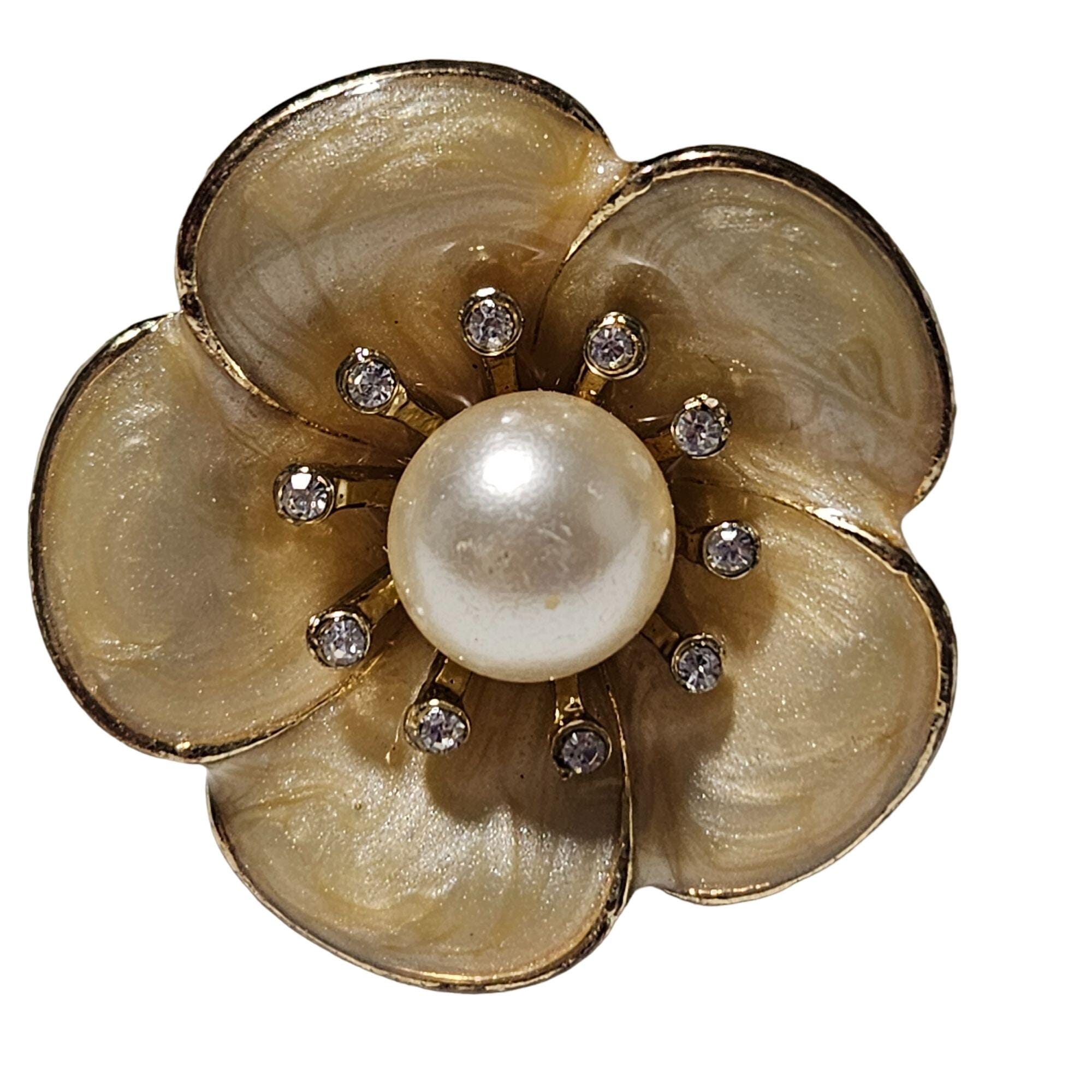 Vintage Gold Tone Flower Faux Pearl Rhinestones Adjustable Ring Fashion Jewelry