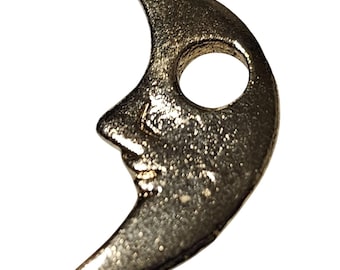 Half Moon Face Gold Tone Metal Pendant Charm Celestial Jewelry Crafting DIY