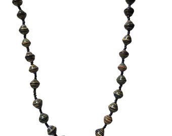Handcrafted Paper Beaded Necklace Multicolor Beads Eco Friendly Jewelry Women