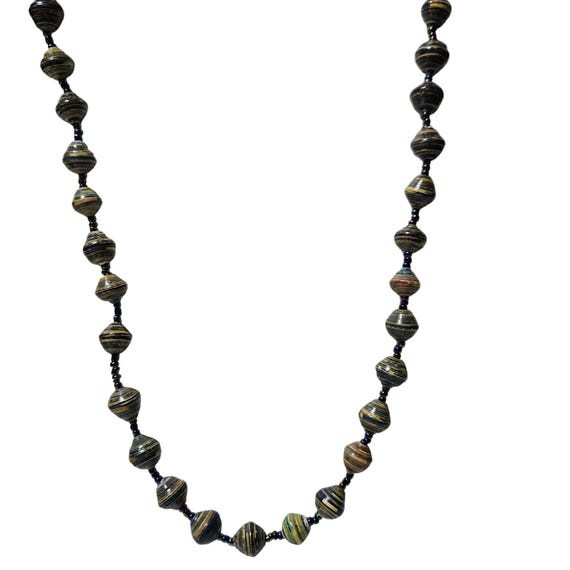 Handcrafted Paper Beaded Necklace Multicolor Beads Eco Friendly Jewelry Women