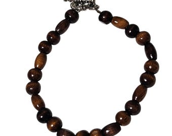 Bracelet de perles en bois bohème fait main avec fermoir à bascule argenté, bijoux naturels