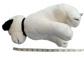 Vintage 90s Dakin RCA Nipper Dog 11 Inch Plush White Black Collar