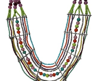 Collier Multi-Rang Vintage Années 70 - Perles, Alliage, Verre Fonte - Occasion