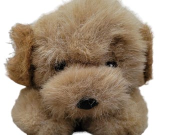 ヴィンテージ 小型 茶色 犬 ぬいぐるみ 首に黄色いリボン付き