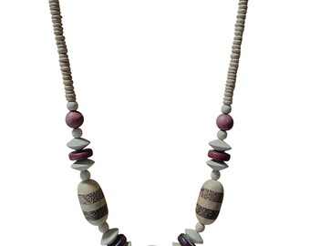 Handgemaakte boho houten kralenketting bruin crème rood mode-sieraden dames