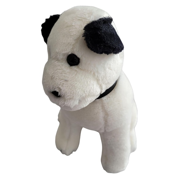 Vintage 90s Dakin RCA Nipper Dog 11 Inch Plush White Black Collar