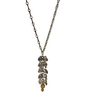Vintage Beaded Cluster Pendant Necklace Gold-Tone Chain Clear Yellow Beads