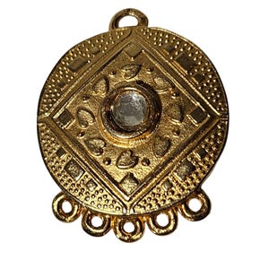 Art Deco Vintage Gold-Plated Round Pendant Clear Stone Accent Tribal Statement