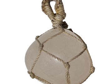 Vintage Clear Glass Fishing Float Pendant Knotted Rope Netting Nautical Jewelry