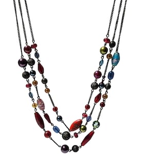 Vintage Boho Colorful Beaded Necklace Multi Strand Retro Fashion Jewelry Women