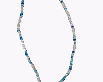 Handmade Seed Beaded Necklace Blue White Summer Beach Core Fashion Jewelry