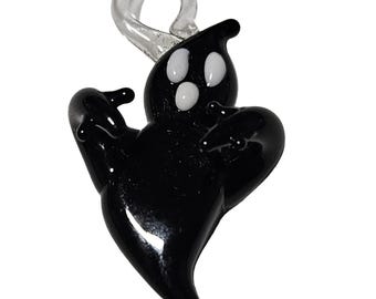 Handmade Glass Black Ghost Pendant Charm DIY Halloween Jewelry Spooky Women