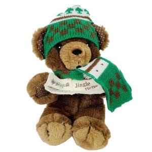 Vintage 80s Swib Christmas Caroling Bear 13 in Plush Brown Hat Scarf Stuffed Toy