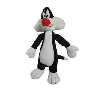 Vintage 90s Looney Tunes Sylvester Cat Plush Black White Stuffed Animal Toy