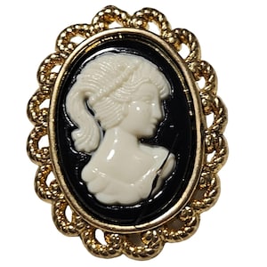 Vintage Gold Tone Cameo Brooch Pin Victorian Fashion Retro Costume Jewelry