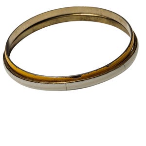 Vintage Gold White Metal Bangles Set Of 2 Classic Minimalist Fashion Jewelry