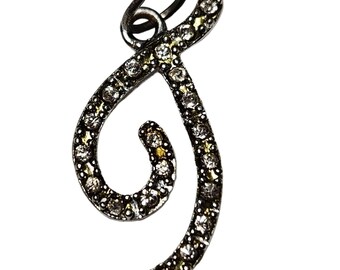 Silver Rhinestone Initial J Pendant Necklace Charm Sparkling Jewelry Womens