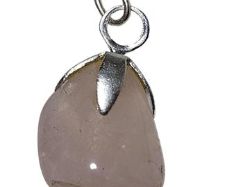 Rose Quartz Gemstone Pendant Silver Tone Bail Healing Spiritual Jewelry Nature