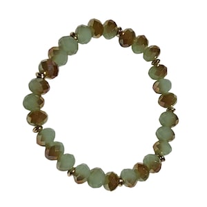 Handmade Faceted Beaded Stretch Bracelet Green Gold Glass Beads Fashion Jewelry