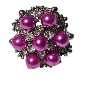 Vintage Purple Rhinestone Silver Tone Adjustable Ring Retro 50s 60s Fashion
