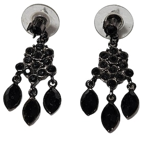 Elegant Black Rhinestones Chandelier Dangle Earrings Retro Fashion Jewelry