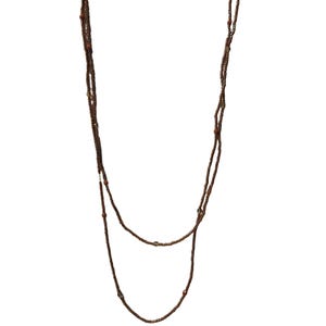 Handcrafted Boho Beaded Necklace Brown Gold Beads 30 Inches Long Fashion Jewelry